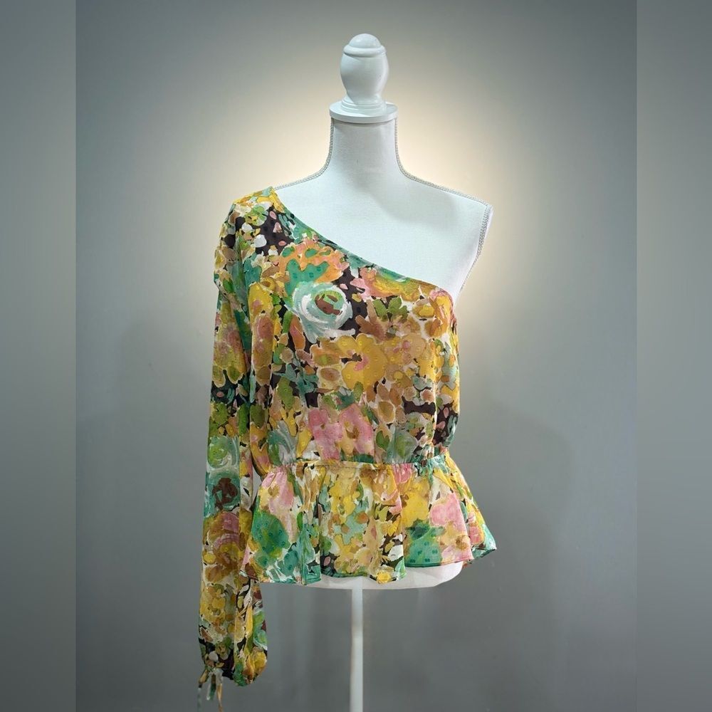 Yellow Floral Vici One-Shoulder Blouse Size XL EUC